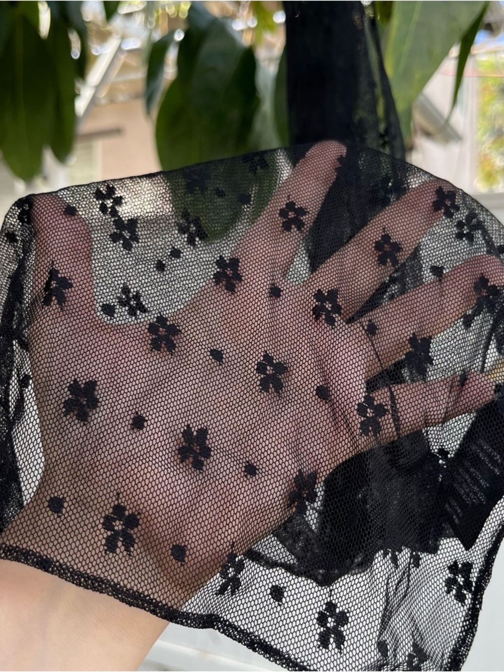 For Love & Lemons 🍋 Sheer Mesh Lace Floral Scarf in Black .